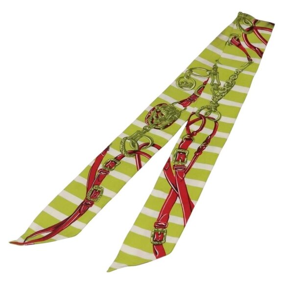 HERMES Twilly Scarf ""BRIDES de GALA"" Silk Green Auth - Picture 12 of 16